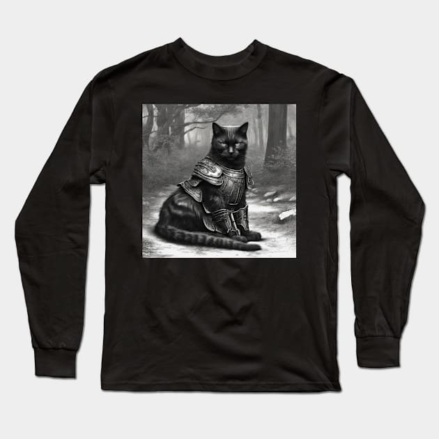 BLACK CAT IN ARMOR Long Sleeve T-Shirt by DjurisStudio